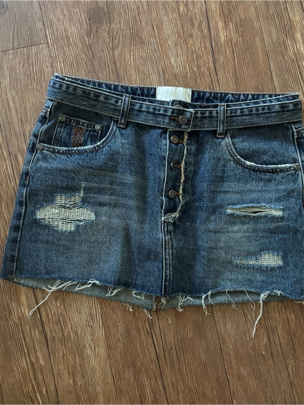 One Teaspoon denim Distressed Button-Front Mini Skirt - Blue